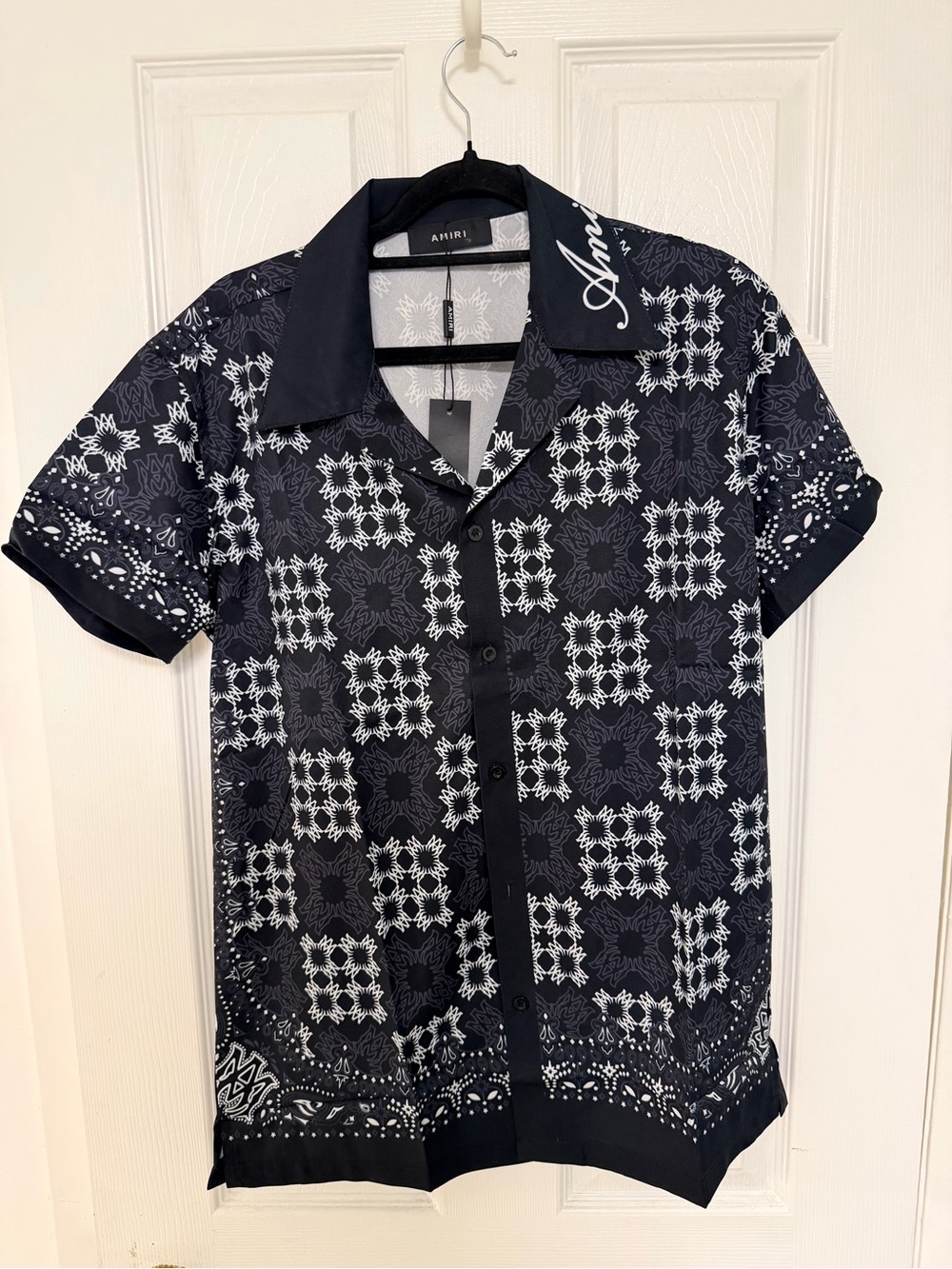 AMIRI Mens Black Bandana Print Short Sleeve Shirt